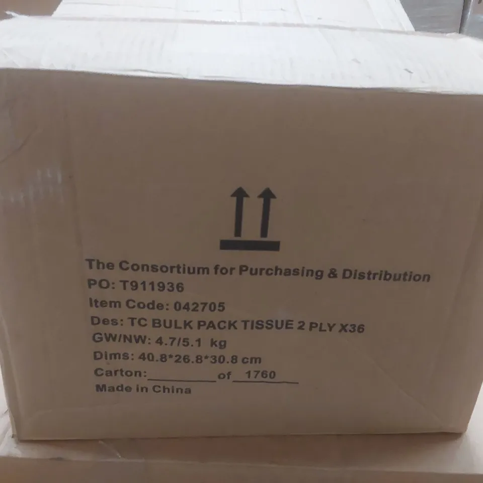 BOX CONTAINING 36 BULK PACK 2 PLY TISSUE PAPER