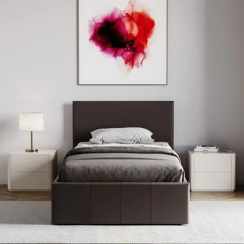 BOXED WILNA UPHOLSTERED SINLE OTTOMAN BED -BROWN- (3 BOXES)