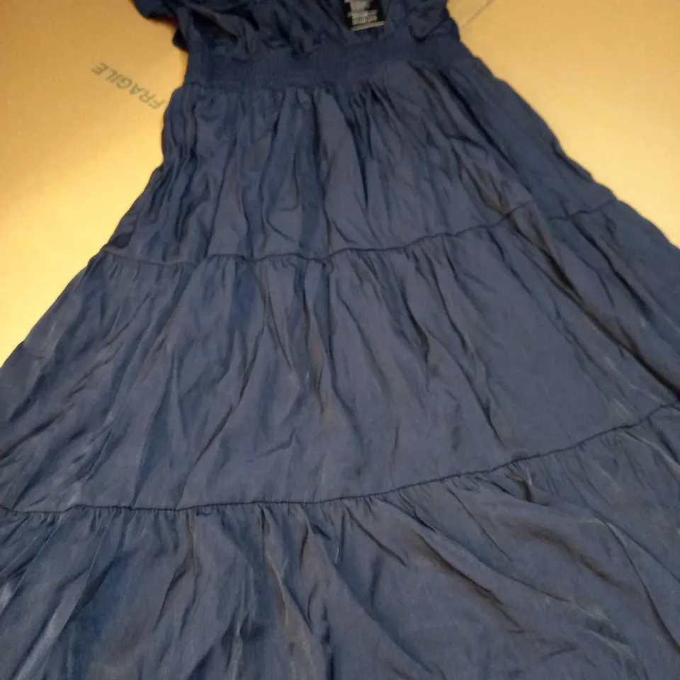 HOMEYBEE NAVY BRUSHED SATIN TIERED FLOWING DRESS