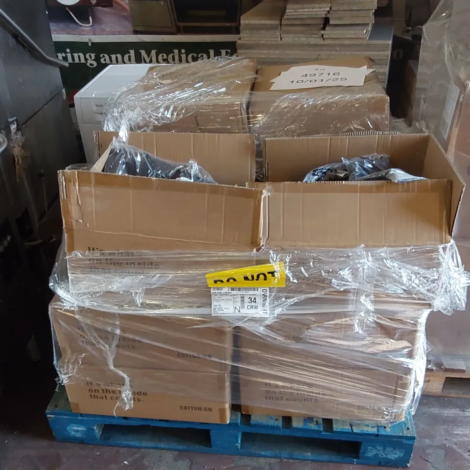 PALLET OF APPROXIMATELY 24x BOXED FEED ME BOWLS AND 80x DESIGNER FAUX LEATHER JACKETS