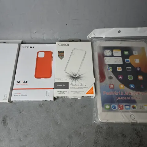 BOX OF APPROXIMATELY 22 TABLET & PHONE CASES TO INCLUDE - GEAR 4 IPHONE XR , TECH21 EVOBOX , TECH21 IMPACT SHIELD ETC