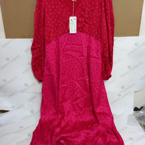 BODEN BLOUSON SLEEVE MIDI TEA DRESS IN POLKADOT RED/PINK - UK 16R