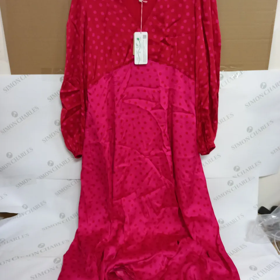 BODEN BLOUSON SLEEVE MIDI TEA DRESS IN POLKADOT RED/PINK - UK 16R