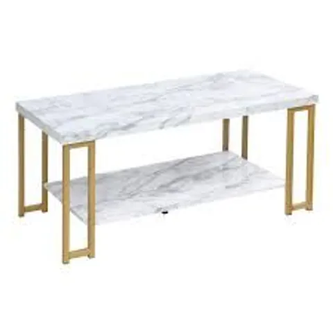 BOXED COSTWAY 2-TIER RECTANGULAR MODERN COFFEE TABLE WITH GOLD PRINT METAL FRAME 