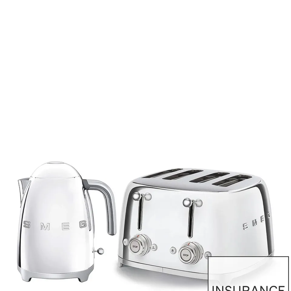 SMEG 50'S STYLE RETRO 1.7L KETTLE & MULTI-FUNCTIONAL 4-SLICE TOASTER - STAINLESS STEEL