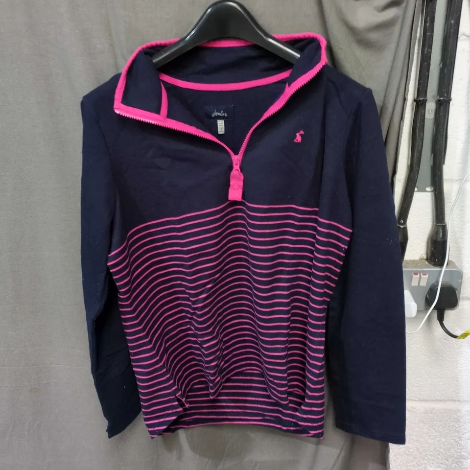 JOULES WOMEN’S NAVY ZIP-FRONT TOP WITH PINK STRIPE PATTERN, UK 16