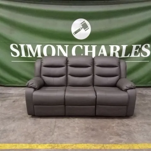 ROTHBURY LUXURY FAUX LEATHER HIGH BACK  3 SEATER MANUAL RECLINER SOFA - CHARCOAL