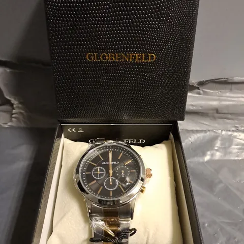 BOXED GLOBENFELD MARKSMAN SILVER ROSE BLACK DIAL WATCH 