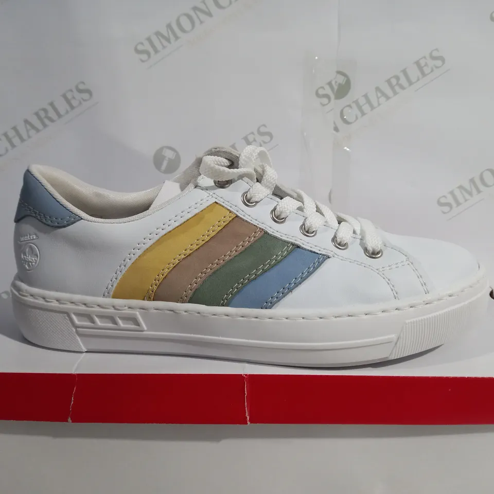 BOXED RIEKER ANTISTRESS WHITE RAINBOW TRAINERS - SIZE 6 1/2