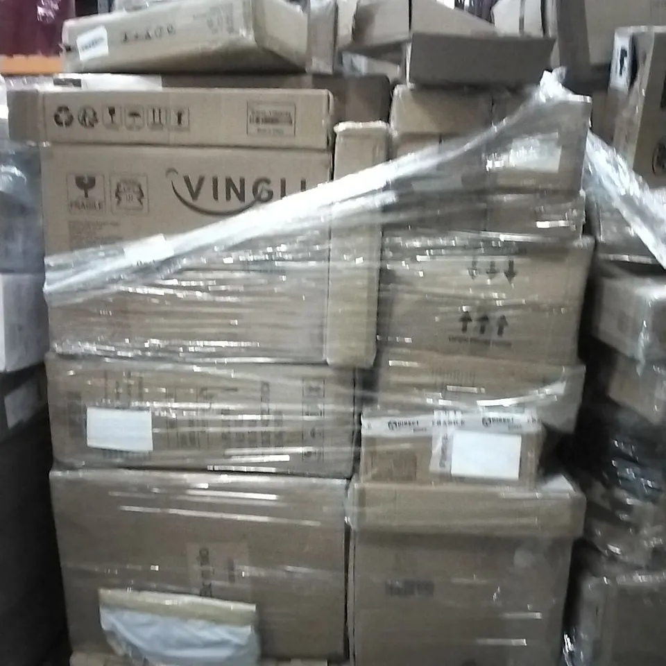 PALLET OF ELECTRICAL ITEMS AND HOUSEHOLD GOODS TO INCLUDE;WATER ACCUMULATOR,VIOLIN,OFFICE CHAIR