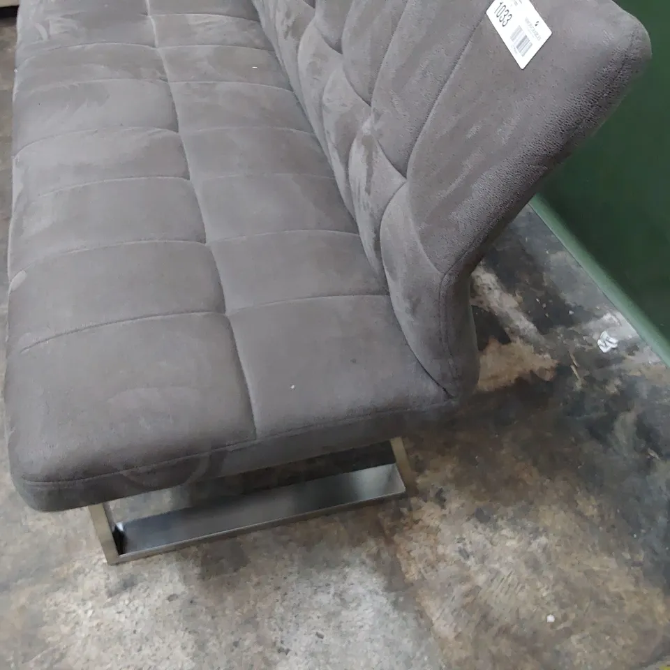 DESIGNER UPHOLSTERED BENCH SEAT GREY FAUX SUEDE ON METAL SUPPORTS 