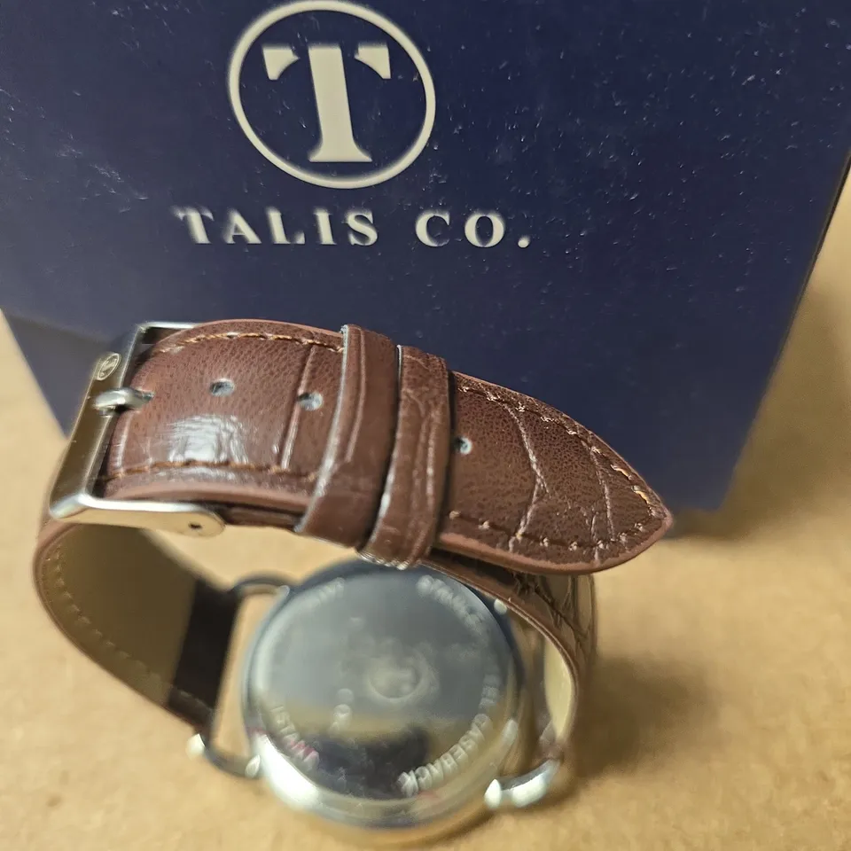 TALIS CO. WRISTWATCH – GREEN DIAL, BROWN LEATHER STRAP, BOXED