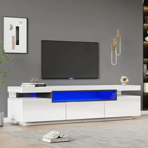 BOXED 160cm TV STAND WITH 3 DRAWERS AND LED - WHITE (2 BOXES)