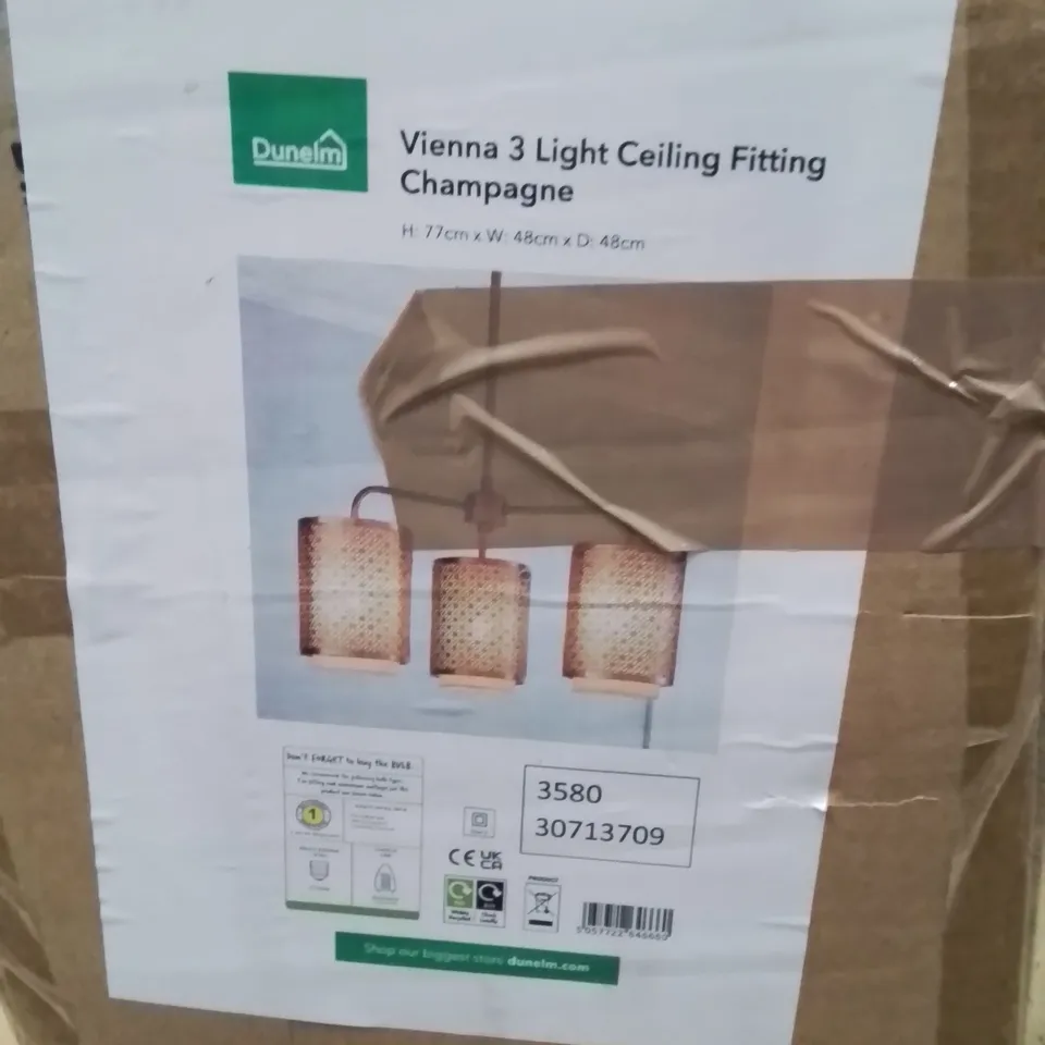 BOXED VEINNA 3 LIGHT CEILING FITTING CHAMPAGNE 