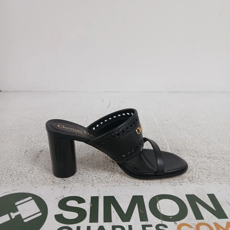 CHRISTIAN DIOR BLACK LEATHER SANDALS WITH PERFORATED STRAP AND GOLD LOGO, (EU 38.5)