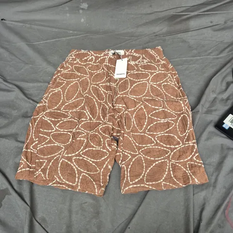 GANDYS MEN'S BROWN PRINTED SHORTS – ELASTIC WAIST, SIZE M 