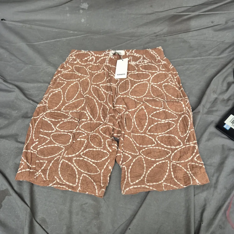 GANDYS MEN'S BROWN PRINTED SHORTS – ELASTIC WAIST, SIZE M 