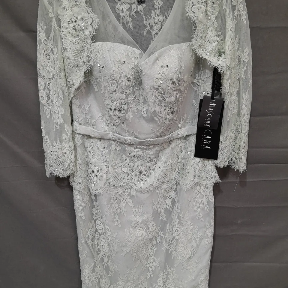 MASCARA EMBELLISHED LACE DRESS AND JACKET SET IN MINT GREEN - GB 12