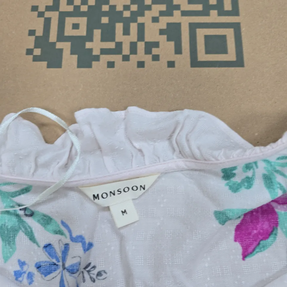MONSOON WOMEN'S WHITE FLORAL EMBROIDERED BLOUSE - UK M