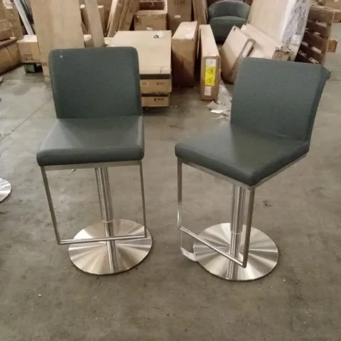 SET OF 2 CADIZ GREY FAUX LEATHER BAR STOOLS