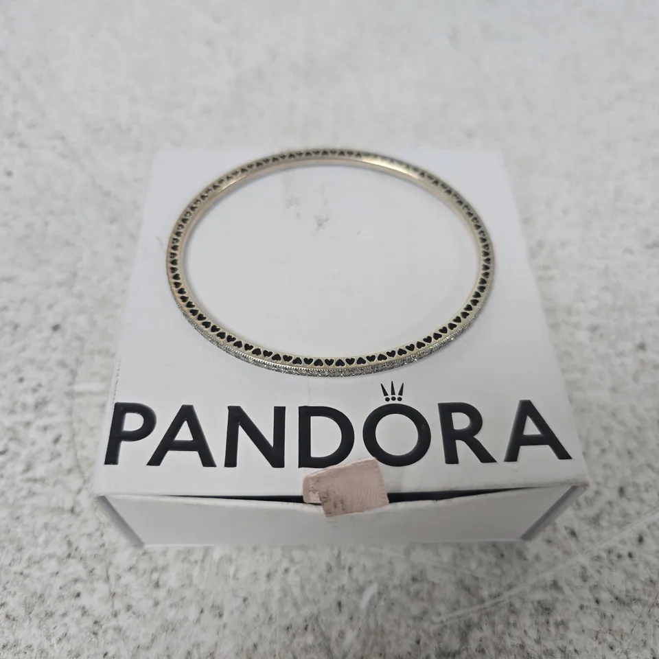 PANDORA SILVER HEART-MOTIF BANGLE BRACELET