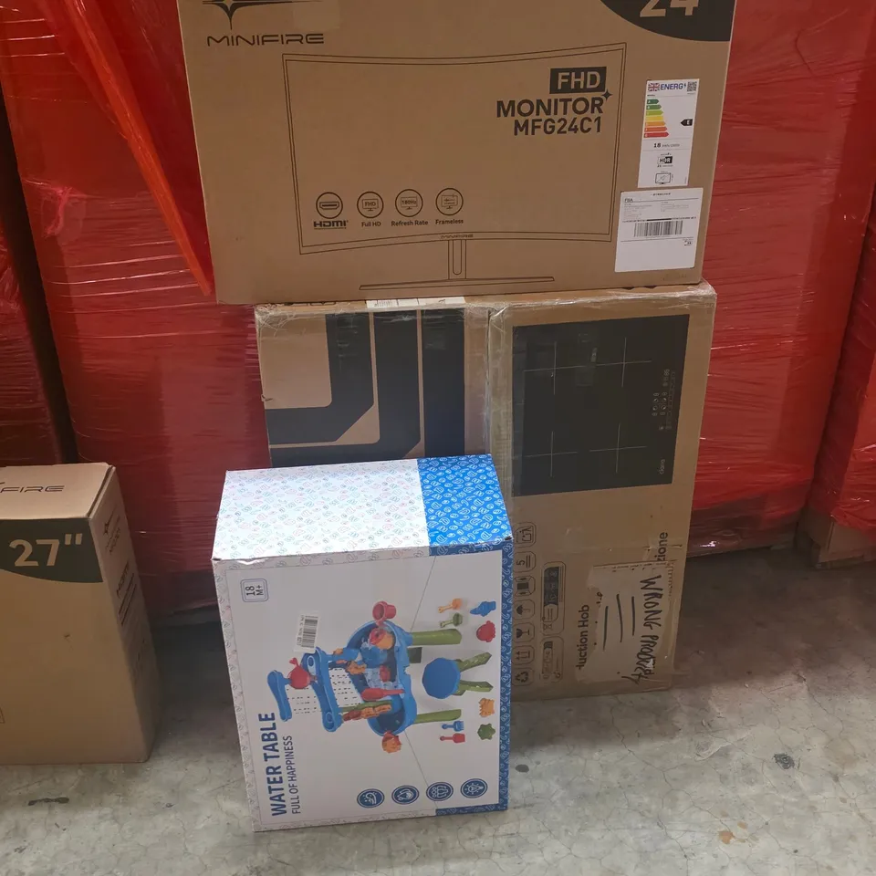 PALLET OF ASSORTED HOUSEHOLD GOODS AND PRODUCTS TO INCLUDE;MONITOR,WATER TABLE,INDUCTION HOB