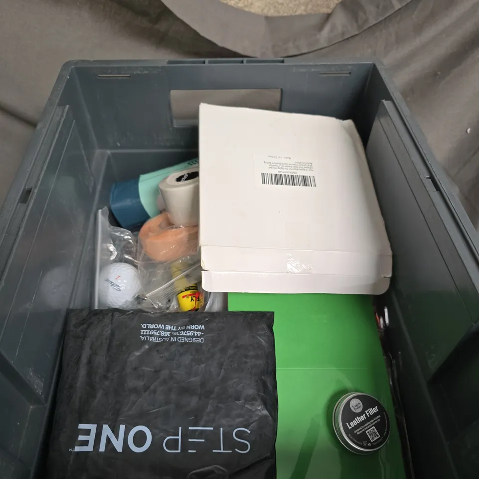 APPROXIMATELY 15 ITEMS INCLUDING A NAIL ASSORTMENT KIT A CARD HOLDER  BINDER  ,AND  A SET OF PLIERS AND VARIOUS HOUSEHOLD ITEMS .