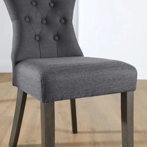 BOXED BEWLEY DINING CHAIR, SLATE GREY CLASSIC LINEN-WEAVE FABRIC & GREY SOLID HARDWOOD 