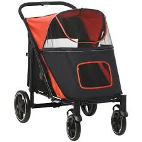 BOXED PAWHUT FOLDABLE PET STROLLER, WITH UNIVERSAL WHEELS, SHOCK ABSORBER, FOR MEDIUM AND LARGE DOGS - RED