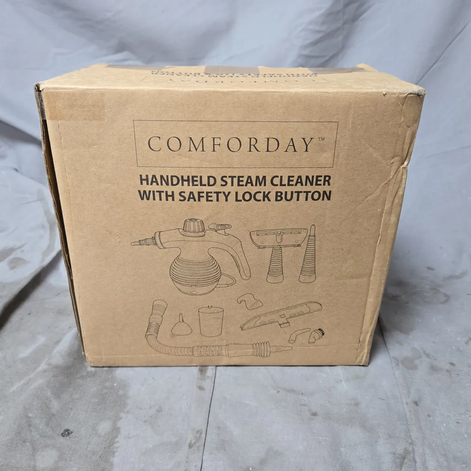COMFORDAY HANDHELD STEAM CLEANER WITH SAFETY LOCK BUTTON – BOXED