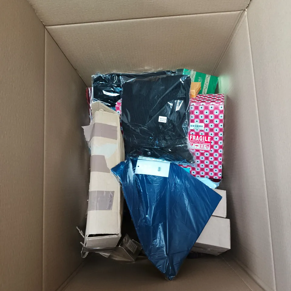 BOX OF APPROXIMATELY 20 ASSORTED HOUSEHOLD ITEMS INCLUDING PERFUME, LADIES LARGE SHIRT, ADORE EYE GEL, NUMII GREENS ETC