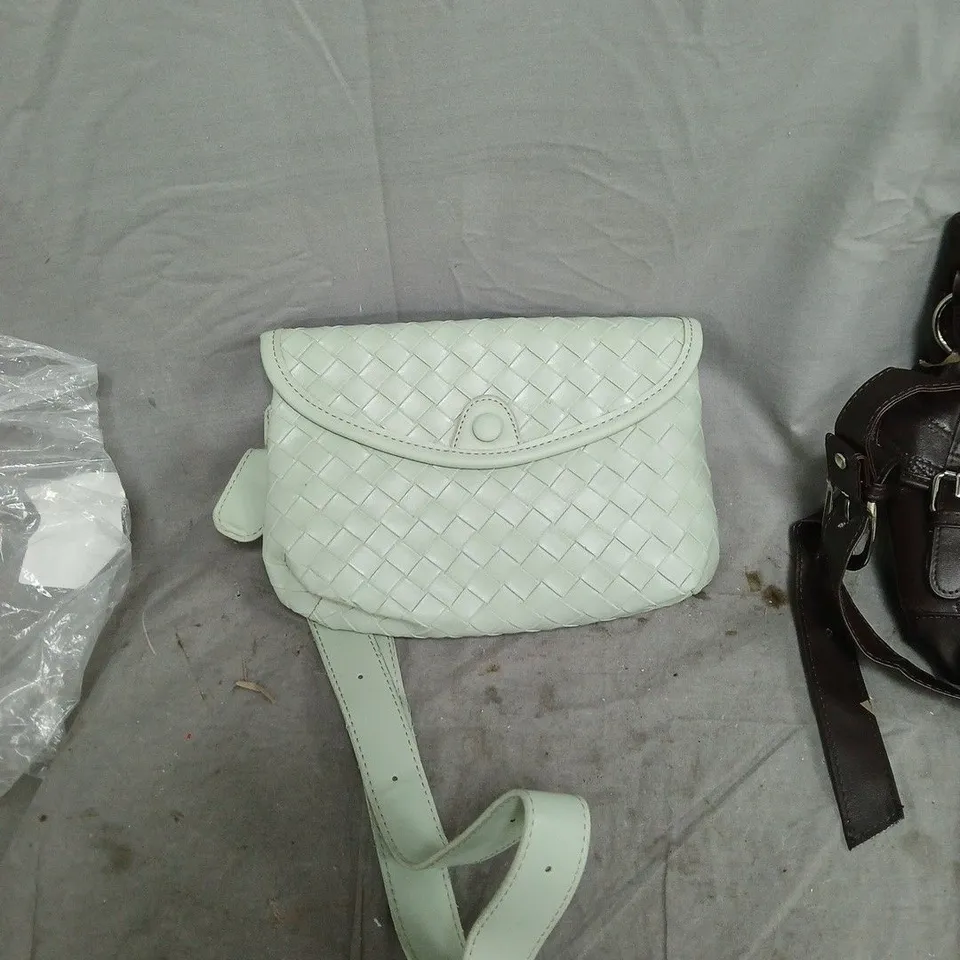 BOX OF APPROXIMATELY 12 ITEMS TO INCLUDE: TWO HANDBAGS