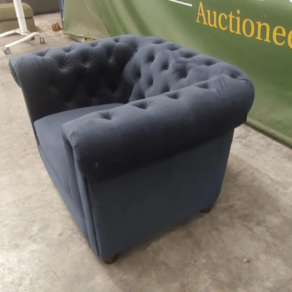 CHESTER VELVET FABRIC ARMCHAIR - NAVY  RRP £499