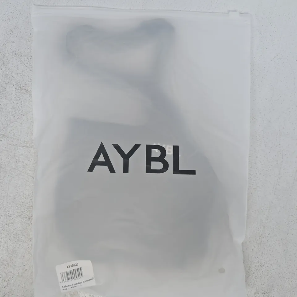 BAGGED AYBL ENHANCE SEAMLESS HALTERNECK TOP IN BLACK SIZE LARGE
