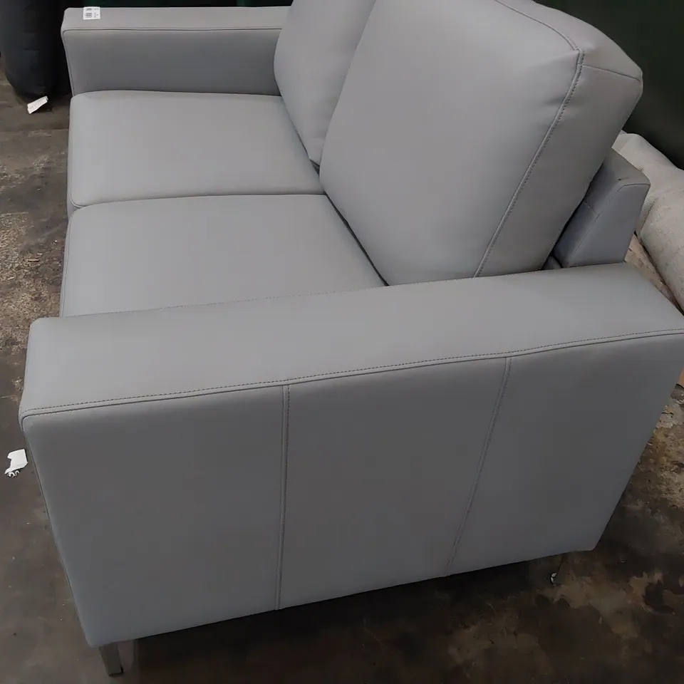 DESIGNER TWO SEATER SOFA LIGHT GREY LEATHER 