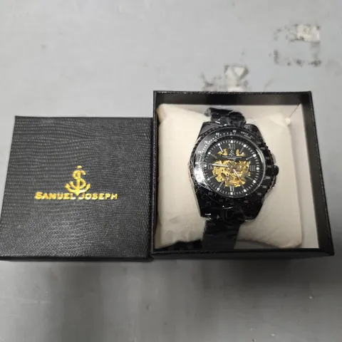 SAMUEL JOSEPH SKELETON MECHANISM BLACK DIAL WATCH