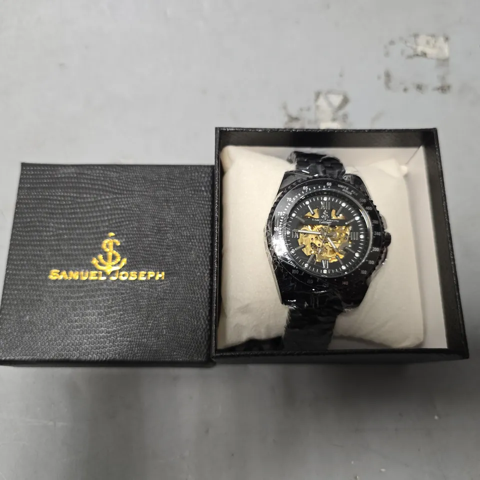 SAMUEL JOSEPH SKELETON MECHANISM BLACK DIAL WATCH