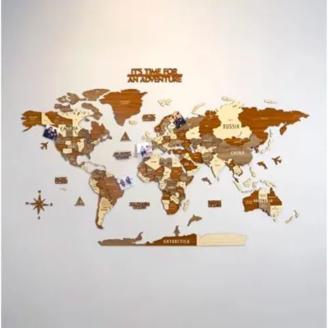 BOXED WOODEN WORLD MAP WALL ART - 3D WOOD PUSH PIN MAPS (1 BOX)