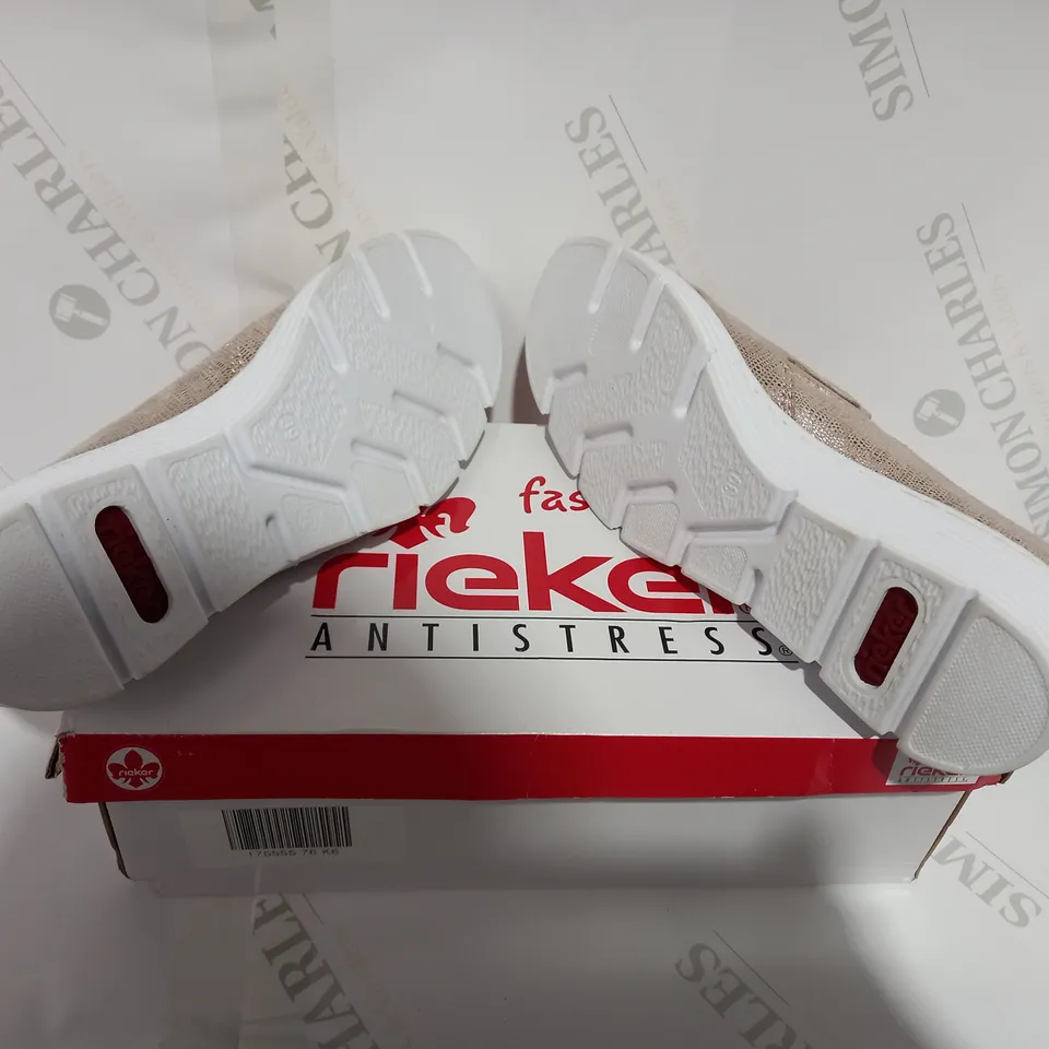 BOXED PAIR OF RIEKER ROSE GOLD WEDGE - SIZE 6