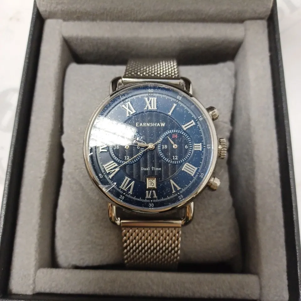 EARNSHAW DUAL TIME SILVER MESH STRAP WRISTWATCH