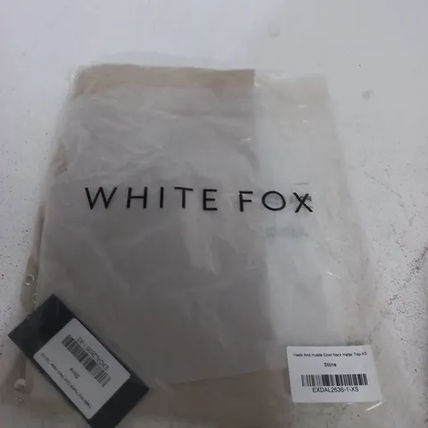 WHITE FOX HEELS AND HUSTLE COWL NECK HALTER TOP – STONE, XS