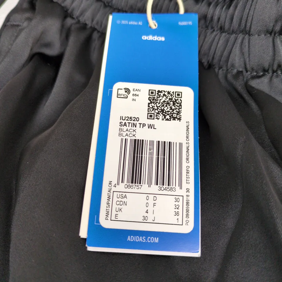 ADIDAS BLACK SATIN TROUSERS UK SIZE 4 WITH TAGS