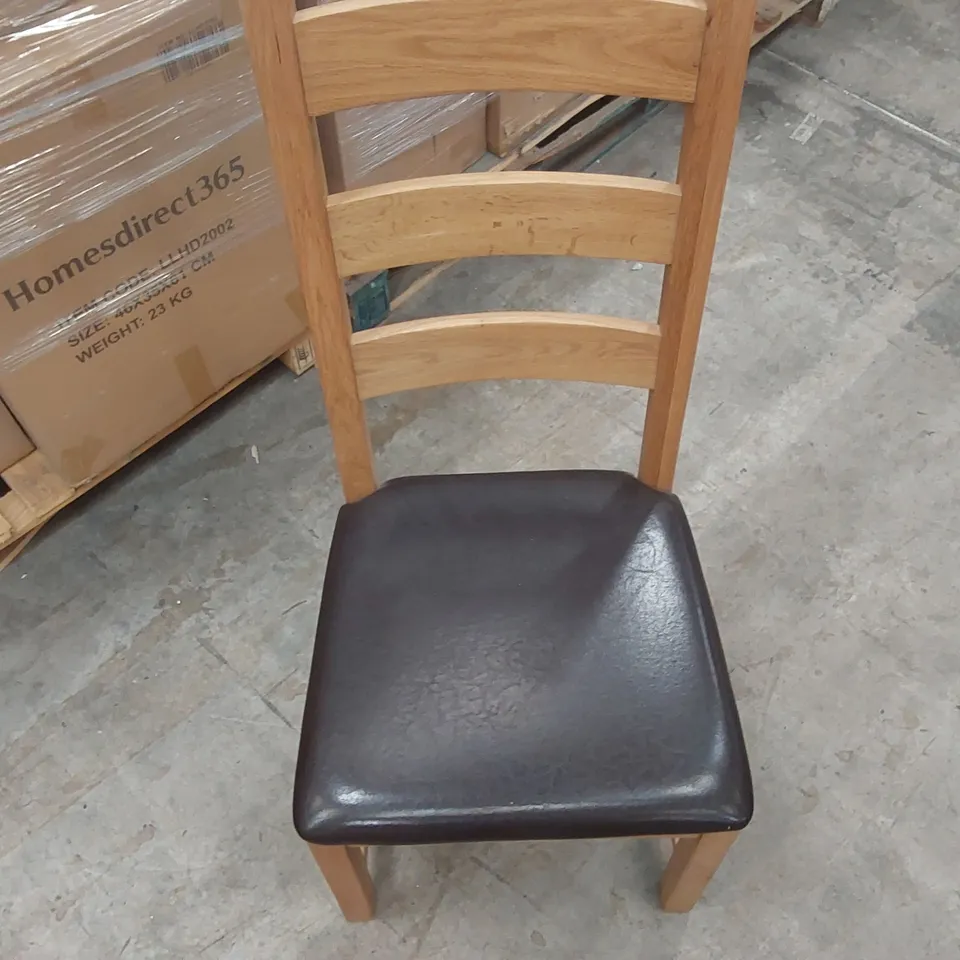 DESIGNER SOLID WOOD HIGH BACK DINING CHAIR WITH FAUX LEATHER CUSHIONED SEAT