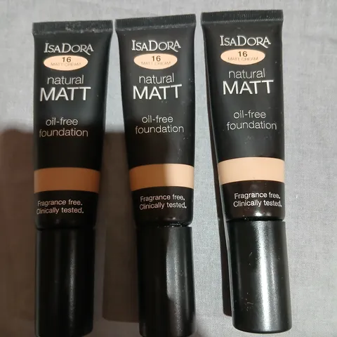 ISA DORA NATURAL MATT FOUNDATION – OIL-FREE, SHADE 16 MATT CREAM (3 X TUBES)