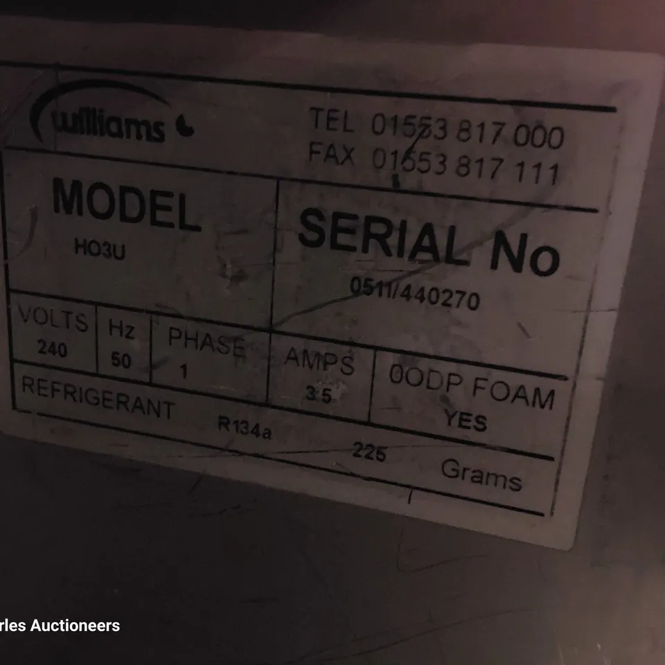 WILLIAMS TRIPLE DOOR COUNTER FRIDGE Model HO3U