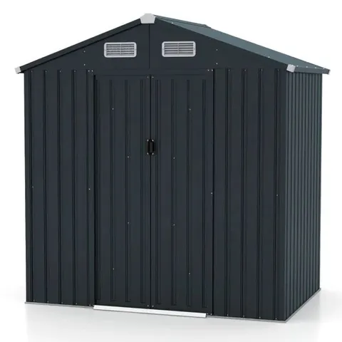 BOXED UTILITY TOOL HOUSE GARDEN STORAGE SHED WITH SLOPING ROOF AND AIR VENTS - GT4225GR (2 BOXES)