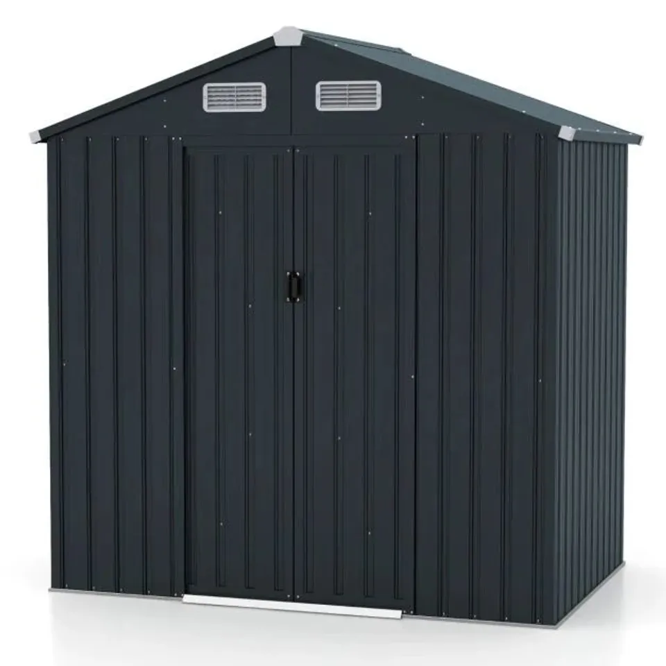 BOXED UTILITY TOOL HOUSE GARDEN STORAGE SHED WITH SLOPING ROOF AND AIR VENTS - GT4225GR (2 BOXES)