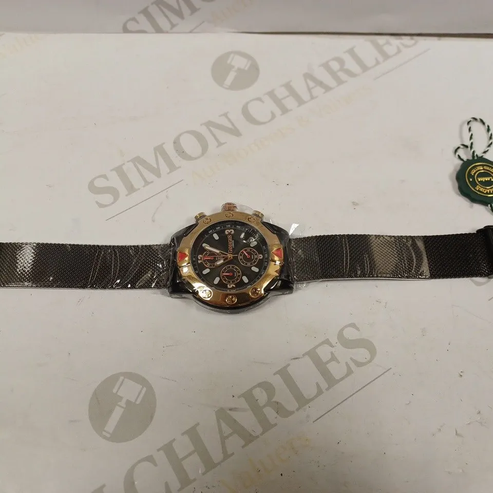 GAMAGES OF LONDON LIMITED EDITION HAND ASSEMBLED MECHANICAL QUARTZ INDUSTRIAL BLACK RRP £825