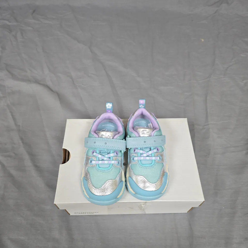 CLARKS FIRST SHOES TIDAL SHELL T. TODDLER SHOES – LIGHT BLUE COMBI, UK 4½