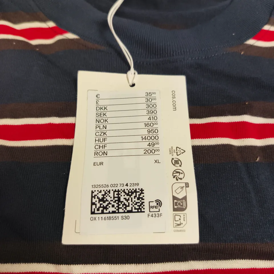 COS STRIPED TOP– NAVY, RED & WHITE – EU XL